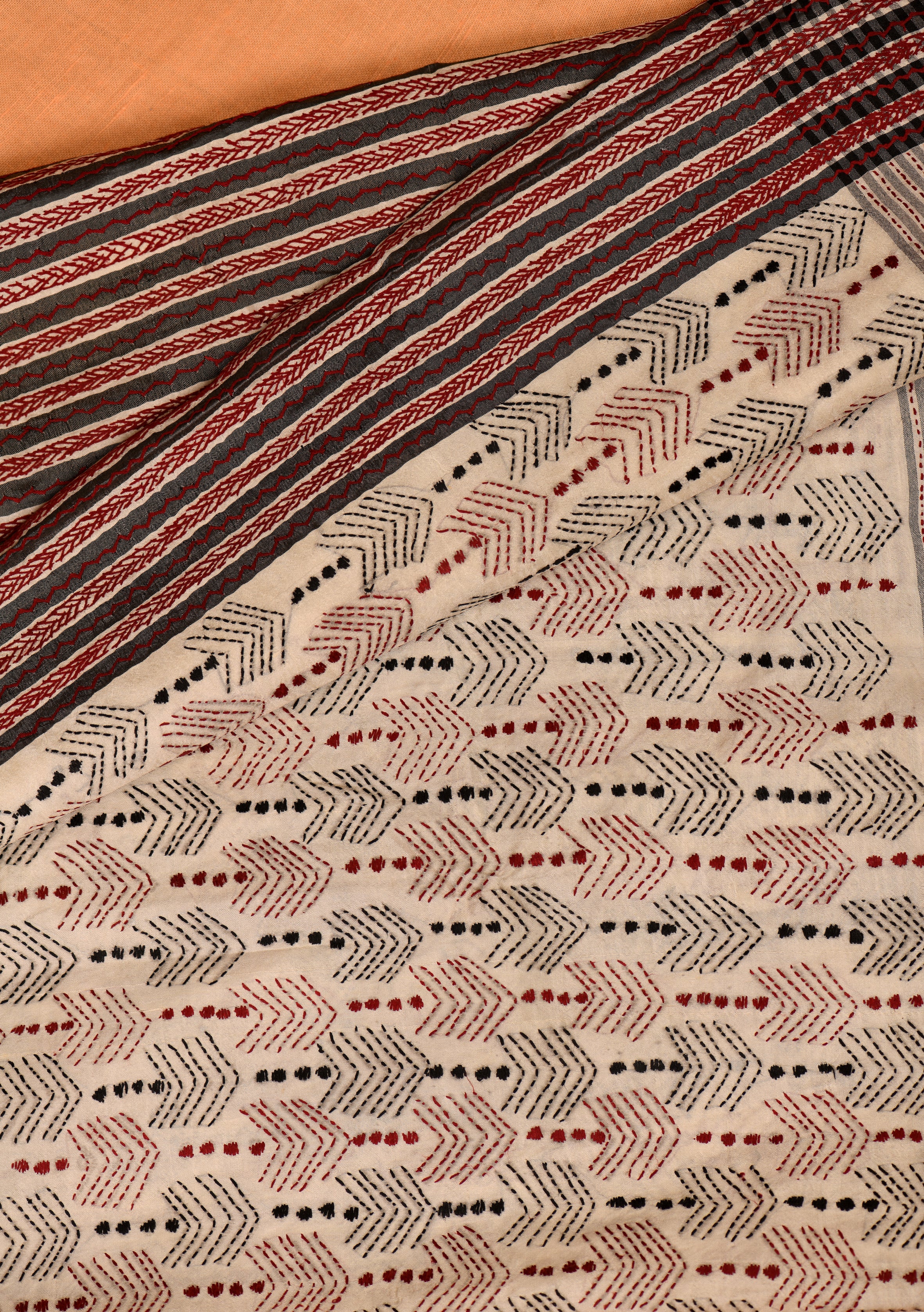 Bishnupuri Katan Silk Saree with an interplay of Maroon & Dark Green