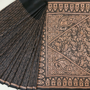 Black & Copper Silk Saree with elegant Kantha motifs