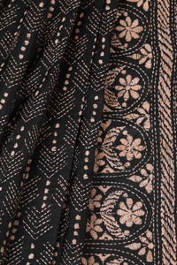 Black & Copper Silk Saree with elegant Kantha motifs