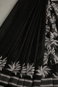 Rich Black Silk with Kantha running stitch