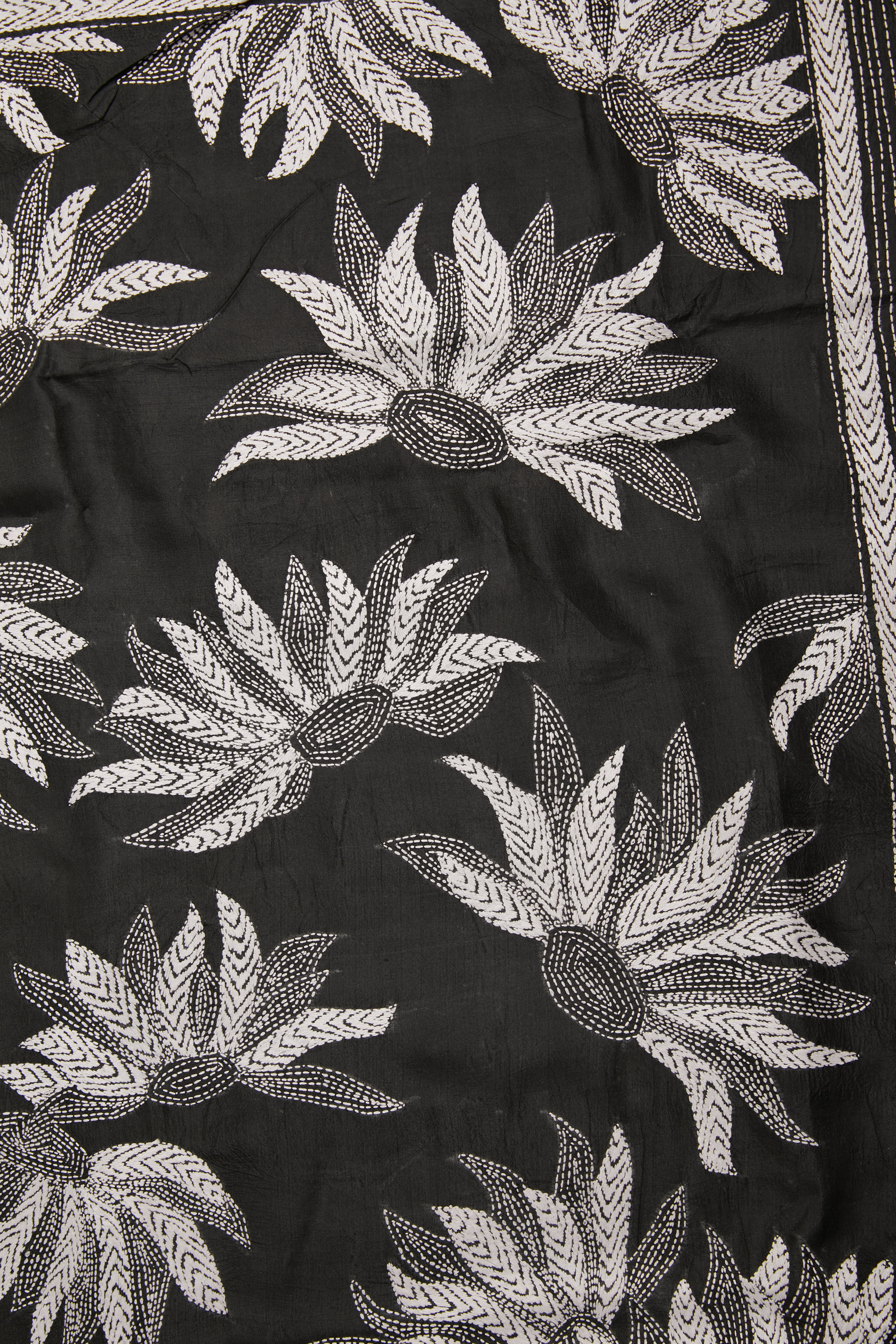 Rich Black Silk with Kantha running stitch