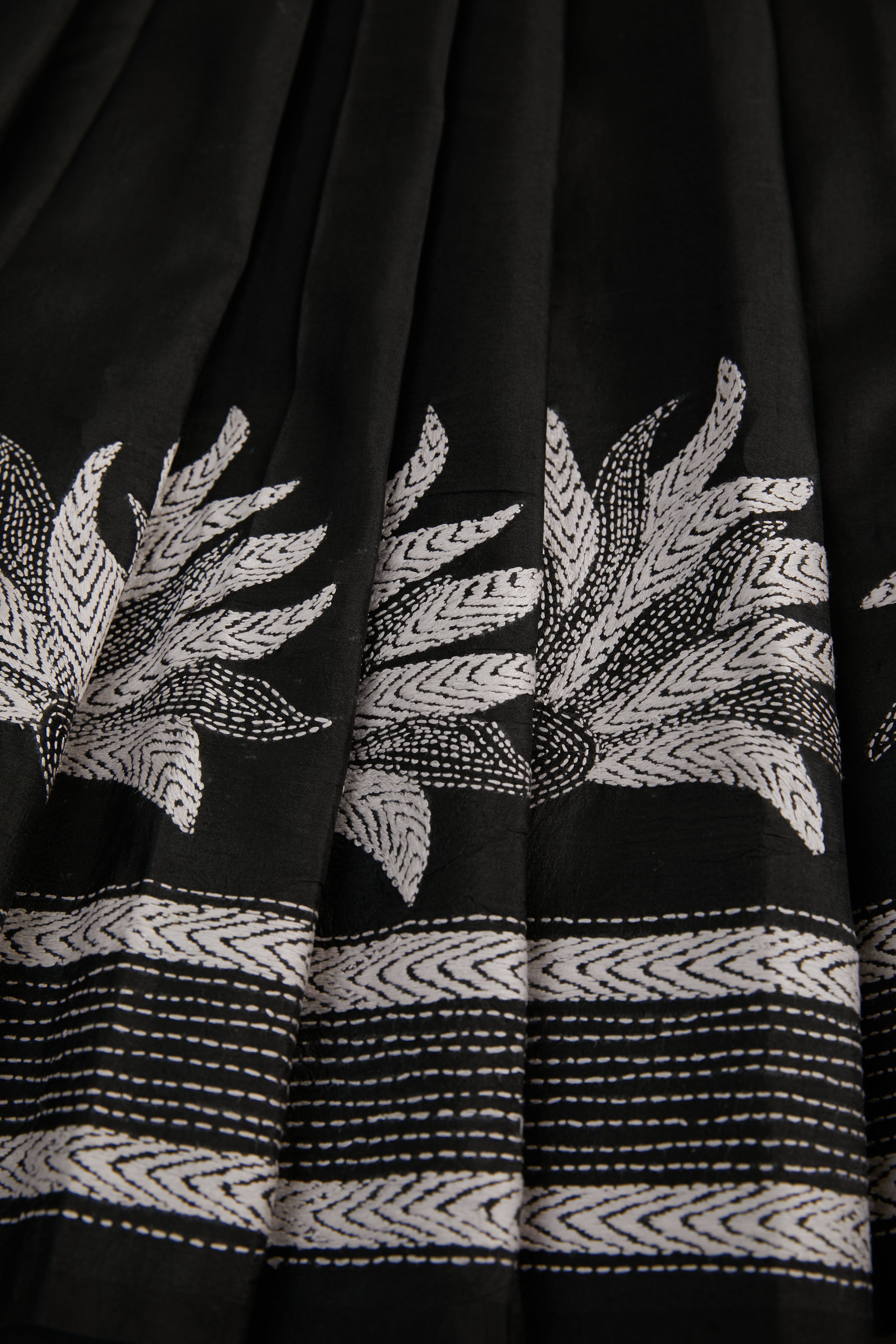 Rich Black Silk with Kantha running stitch