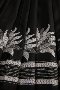 Rich Black Silk with Kantha running stitch