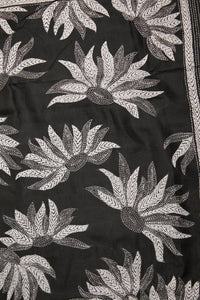 Rich Black Silk with Kantha running stitch