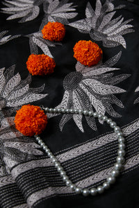 Rich Black Silk with Kantha running stitch
