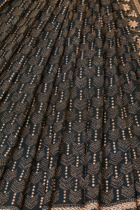 Black & Copper Silk Saree with elegant Kantha motifs