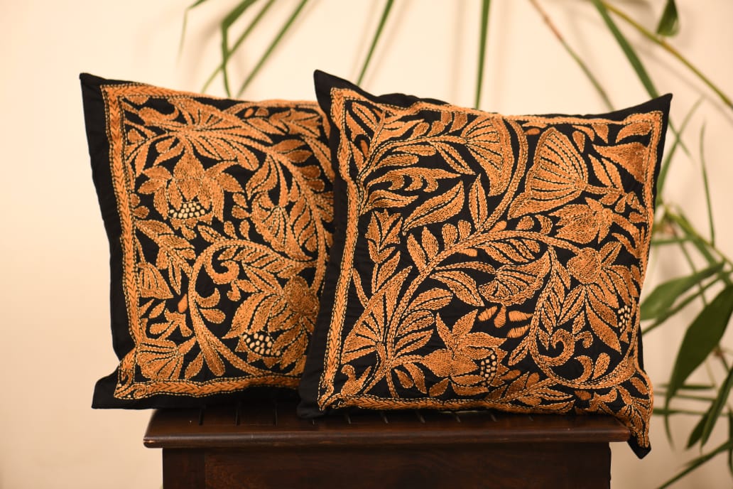 Black & Copper Handcrafted Cushion Covers (Set of 2)