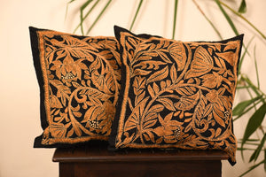 Black & Copper Handcrafted Cushion Covers (Set of 2)