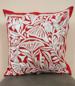 Red with Cream Embroidery Cushion Covers (Set of 2)