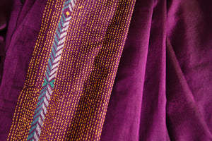 Rich Purple Kantha Saree with combination motifs of nature