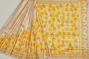 Golden Gachi Tusser Silk with Yellow & Ochre Motifs
