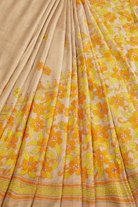 Golden Gachi Tusser Silk with Yellow & Ochre Motifs