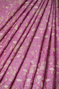 Onion Pink Bangalore Silk Saree with Ochre Kantha Work