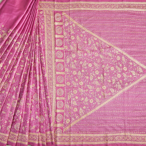Onion Pink Bangalore Silk Saree with Ochre Kantha Work