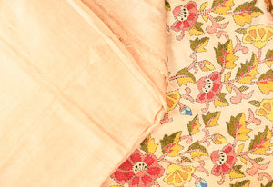 Cream Bangalore Silk Saree with Kantha Accented Aanchal