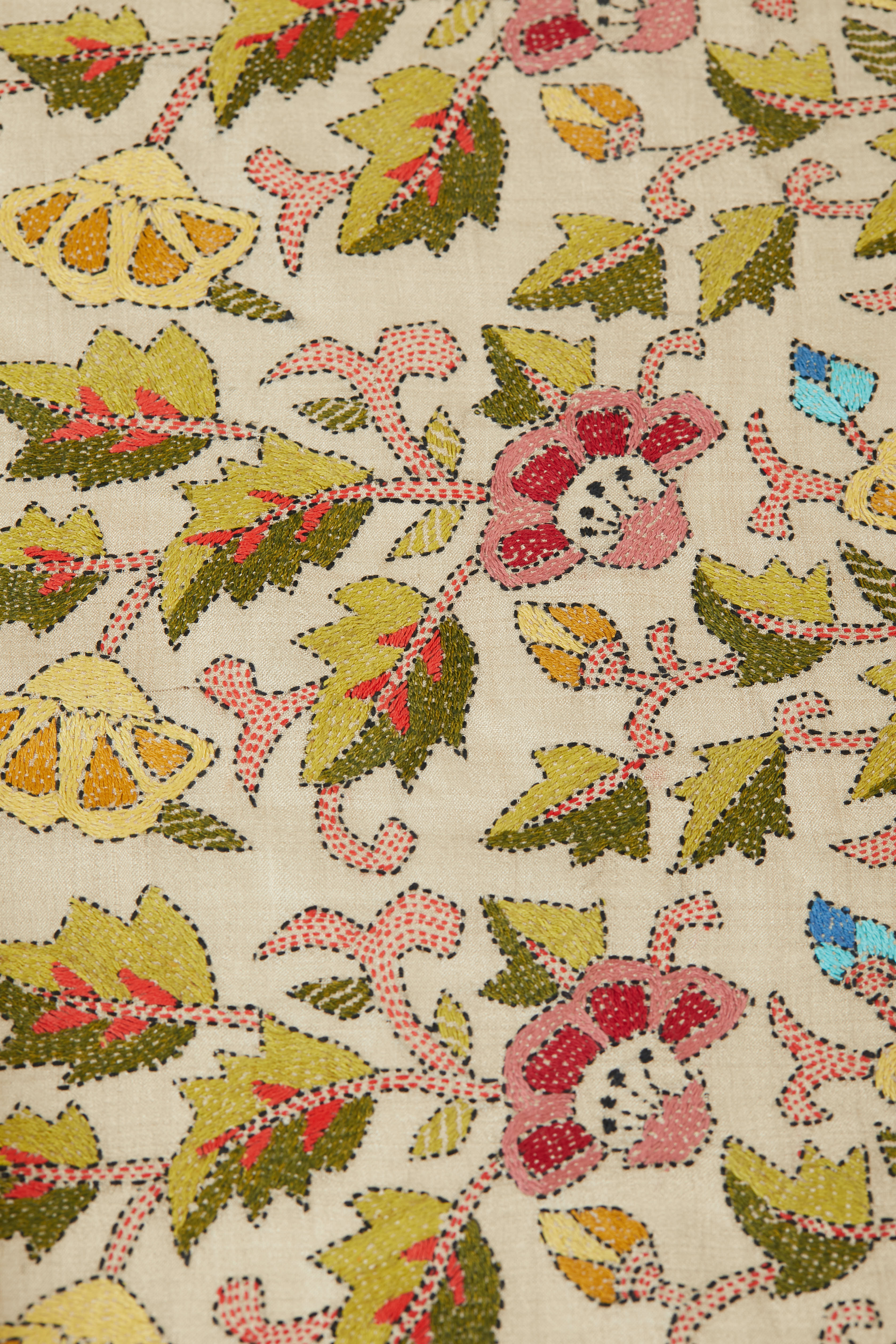 Cream Bangalore Silk Saree with Kantha Accented Aanchal