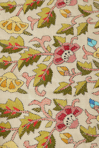 Cream Bangalore Silk Saree with Kantha Accented Aanchal