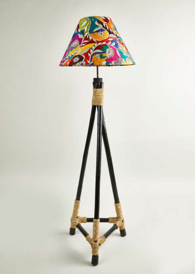 Corner Lamp Shade with Bamboo Stand