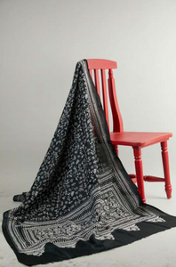 Black & White Silk Dupatta with Warli & Mixed Art in Kantha