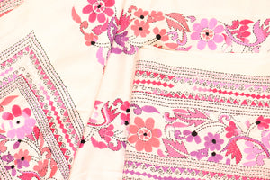 White Bangalore Silk with handcrafted Kantha motifs in shades of Pink