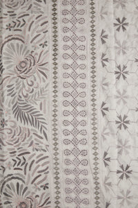 Soft White Bangalore Silk Saree in grey shades of nature-inspired motifs